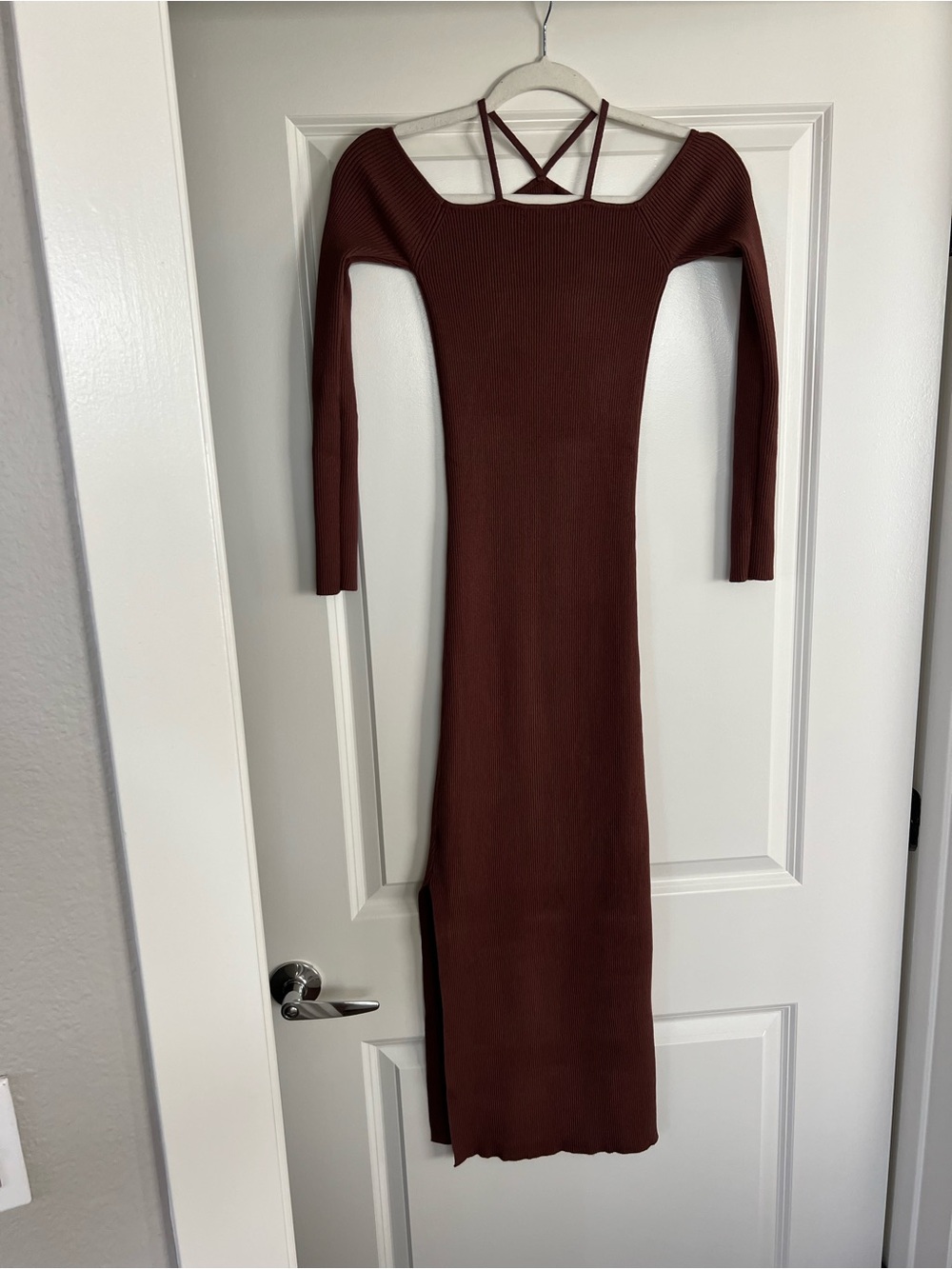 Dissh- Off-Shoulder Strappy Ribbed Maxi Dress in Brown - Picture 4 of 7